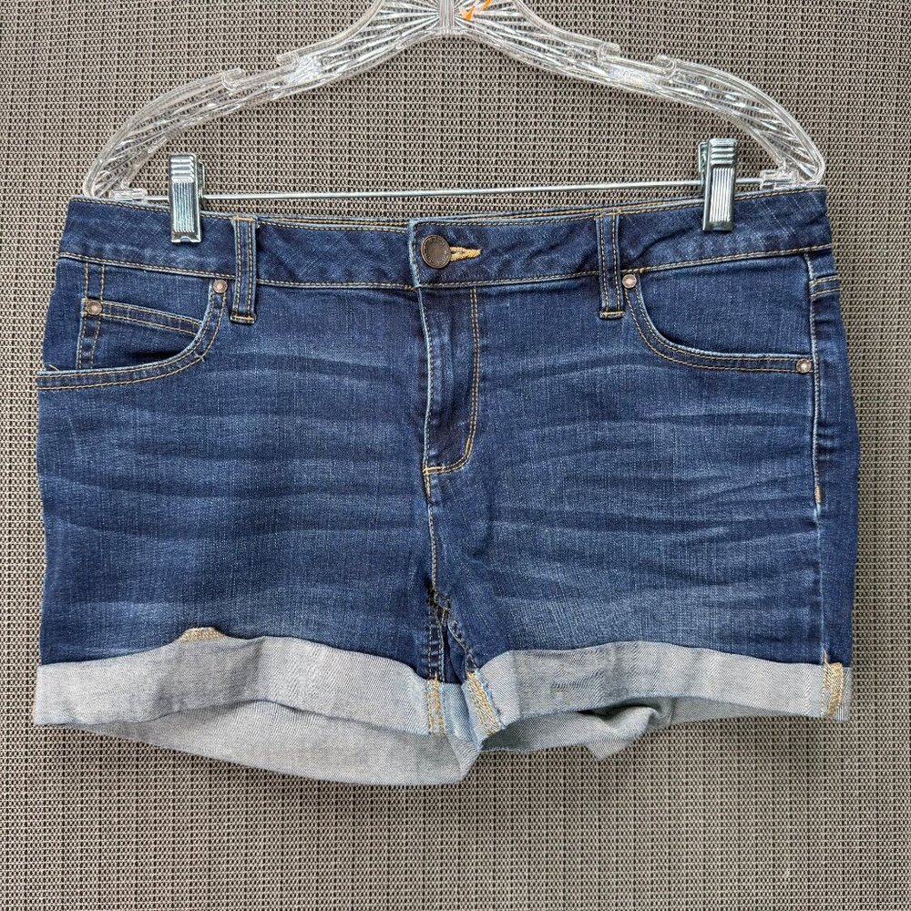 Ana A New Approach Womens Size 10 Blue Denim Shorts Mid-Rise Rolled Cuff